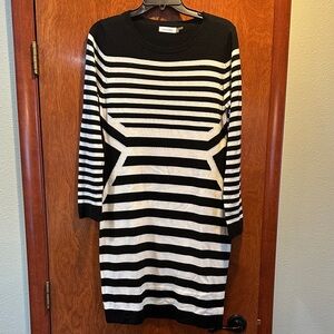 Calvin Klein Black and White Stripe Sweater Dress